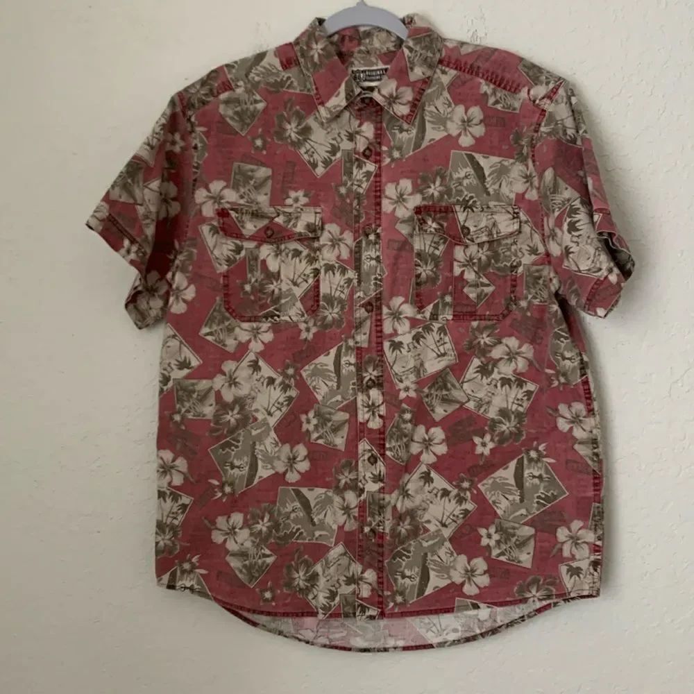 Route 66 Original Closing Tropical Print Button Front Men’s Shirt Size L